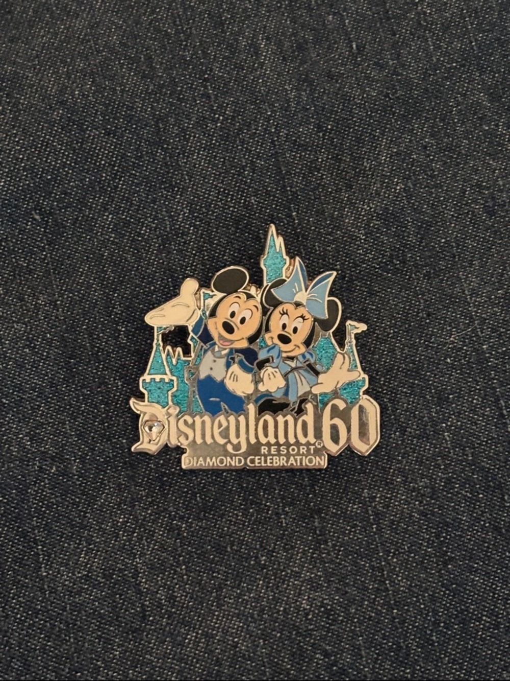 Disney Disneyland 60th Mickey & Minnie Blue Silver Enamel Pin